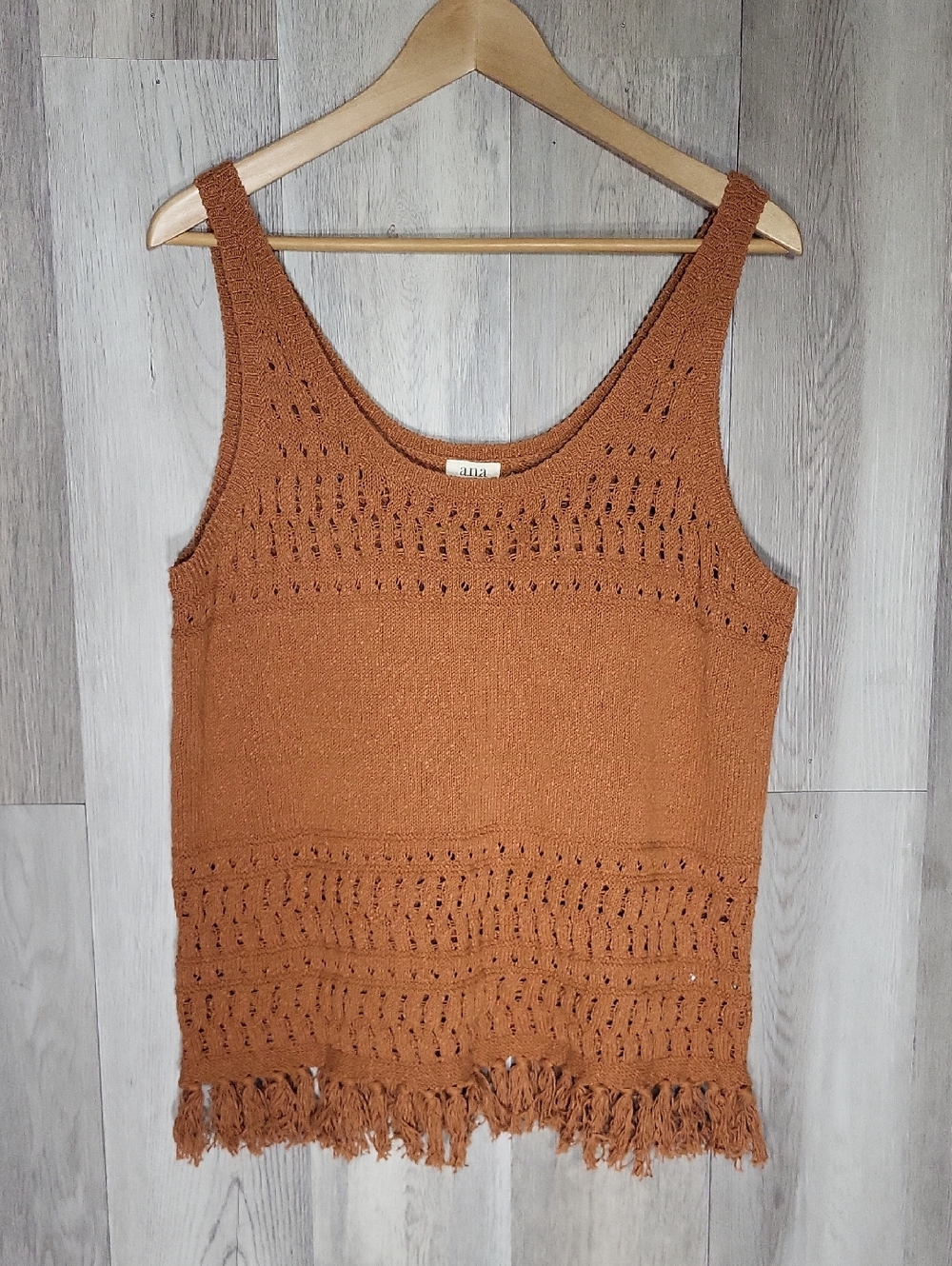 a.n.a Fringe Knit Tank 100% Cotton Crochet Boho Indie Lightweight Summer